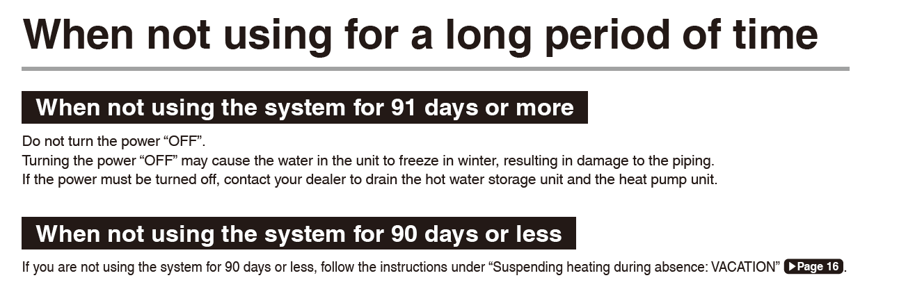 Daikin CO2 Heat Pump Not Using Long Period of Time