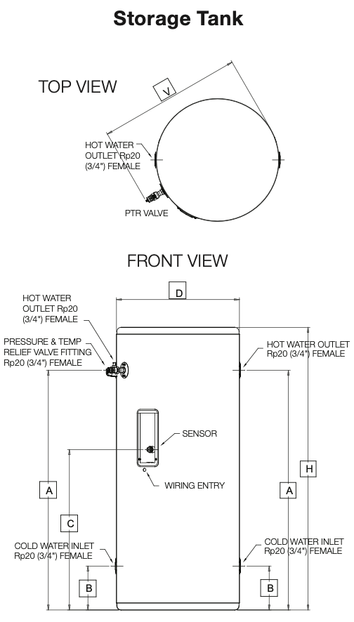 Sanden Storage Tank Dimensions