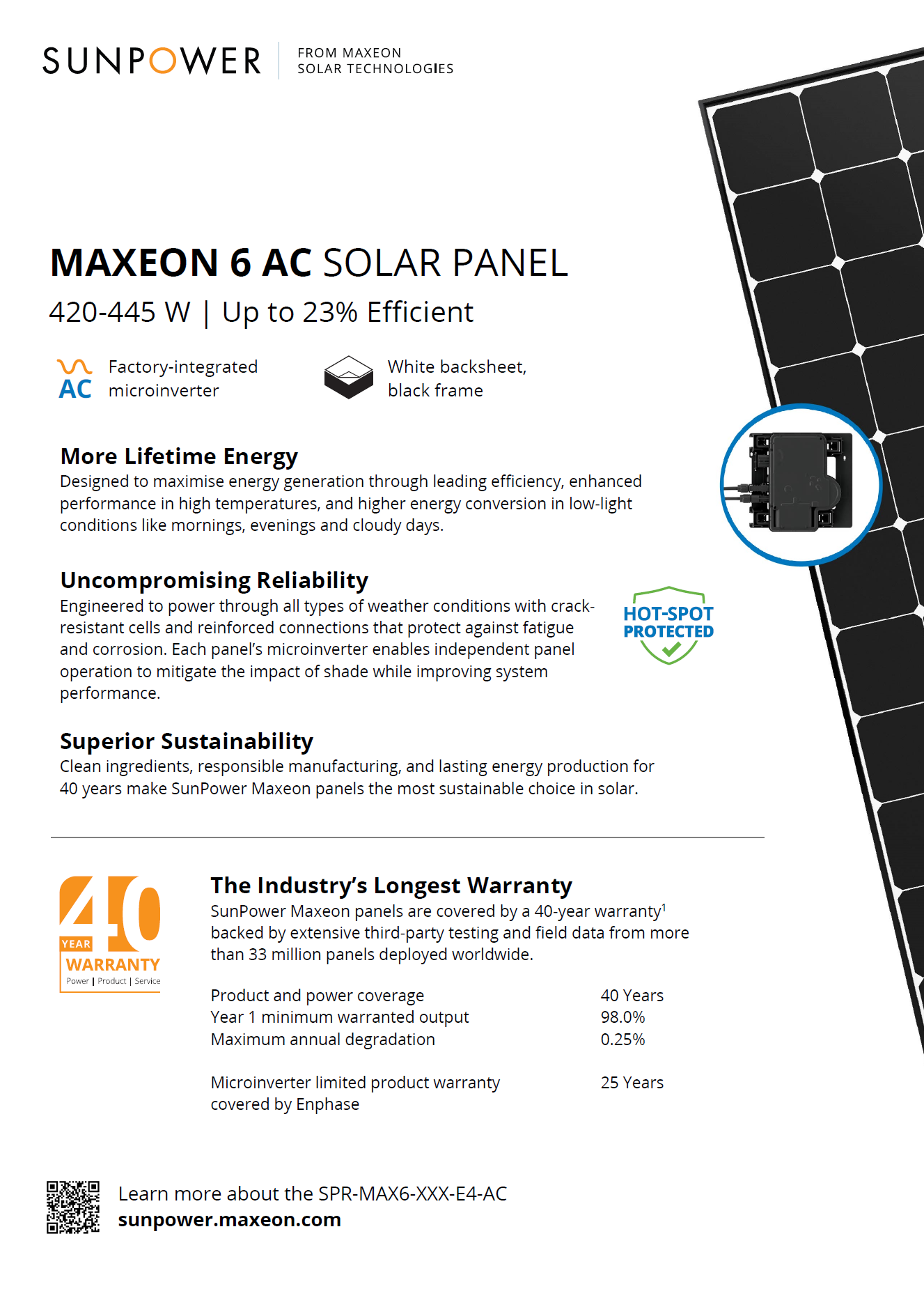 SunPower Maxeon 6 435 AC Datasheet pg1