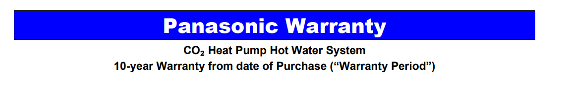 Panasonic CO2 HP Hot Water Warranty
