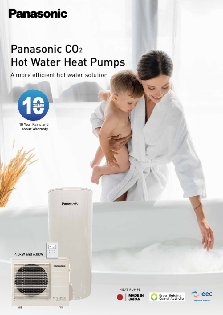 Panasonic CO2 Heat Pump Hot Water System Datasheet
